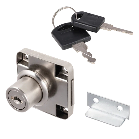 Zamek meblowy kwadrat do szuflad, szaf, biurek, drzwiczek chrom AX138-0-CHR