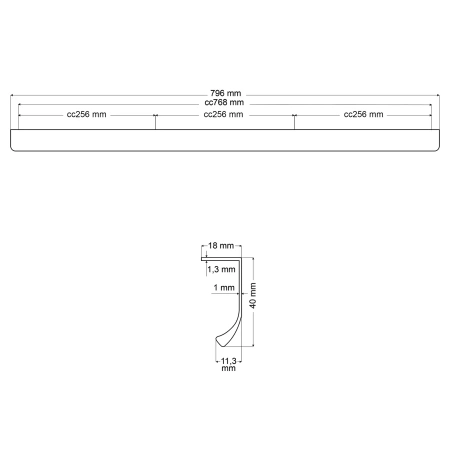Uchwyt meblowy krawędziowy 79,6cm czarny AU628-0-768-CZA
