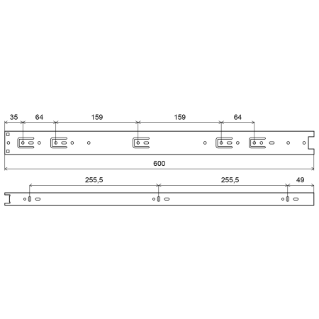 Prowadnica kulkowa łożyskowa pełny wysuw 600mm, H=45mm, ocynk