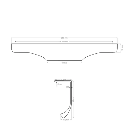 Uchwyt meblowy krawędziowy 25cm czarny AU627-0-224-CZA