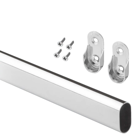 Drążek meblowy owalny zestaw z mocowaniami, L=150 cm, chrom AC902-903-150