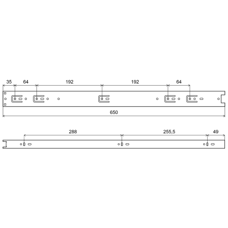 Prowadnica kulkowa łożyskowa pełny wysuw 650mm, H=45mm, ocynk