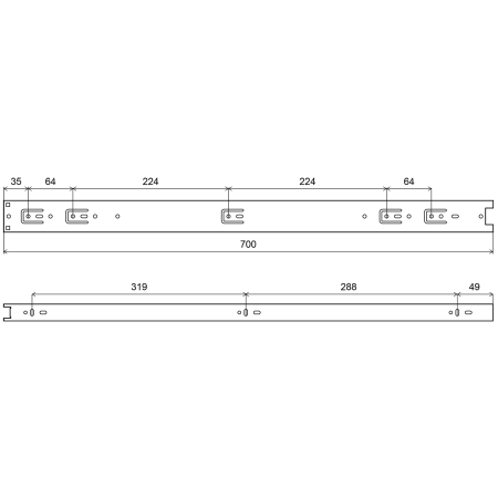 Prowadnica kulkowa łożyskowa pełny wysuw 700mm, H=45mm, ocynk