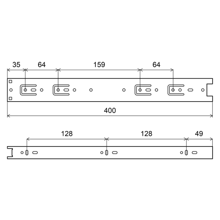 Prowadnica kulkowa łożyskowa pełny wysuw 400mm, H=45mm, ocynk