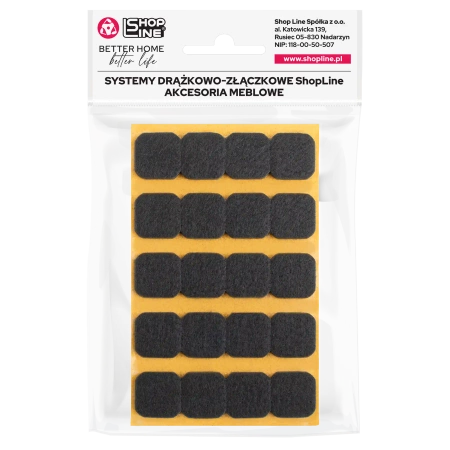 Podkładki filcowe samoprzylepne czarne kwadrat 22x22 20szt PREMIUM PF001-1-022-CZA