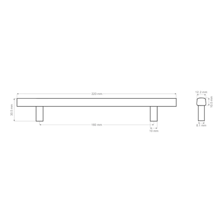 Uchwyt reling meblowy 22cm chrom AU102-0-160-CHR