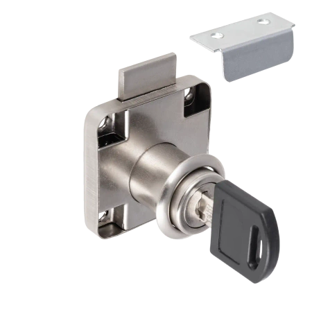 Zamek meblowy kwadrat do szuflad, szaf, biurek, drzwiczek chrom AX138-0-CHR