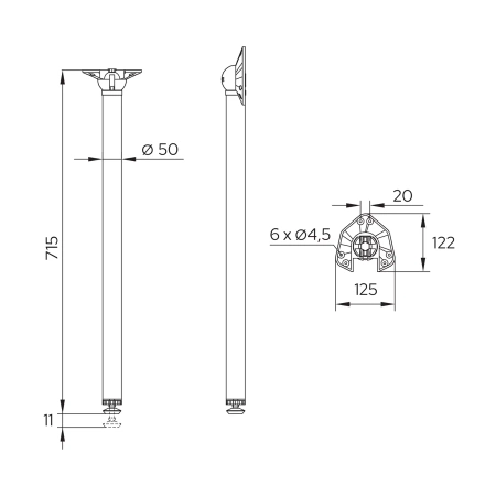 Noga meblowa stołowa składana 71,5cm stalowa chrom okrągła AC262-A-710-CHR
