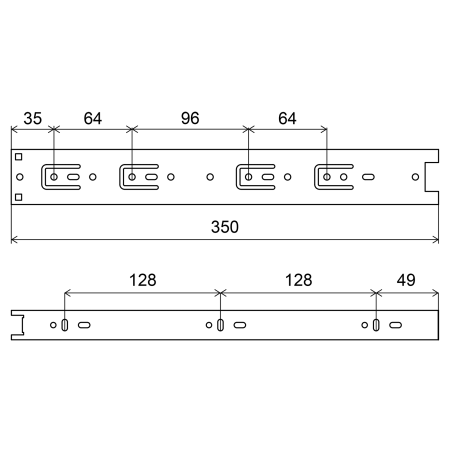 Prowadnica kulkowa łożyskowa pełny wysuw 350mm, H=45mm, ocynk