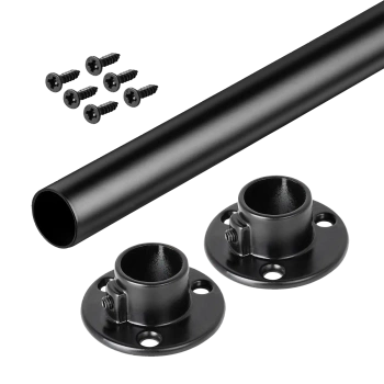 Drążek meblowy okrągły 16mm zestaw z mocowaniami 0, L=140 cm, czarny AC300-310-0-140-CZA