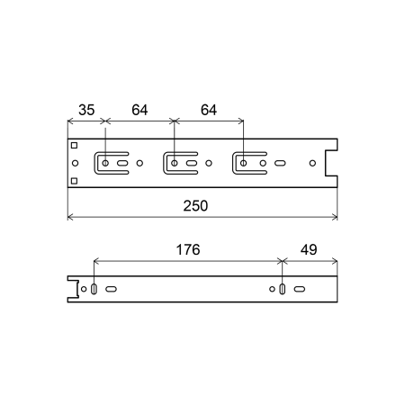 Prowadnica kulkowa łożyskowa pełny wysuw 250mm, H=45mm, ocynk