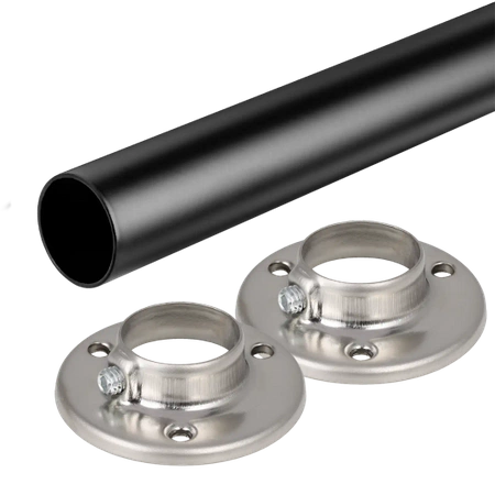 Drążek meblowy okrągły 25mm zestaw z mocowaniami 0, L=100 cm, czarny, satyna AC500-510-0-100-CZA-SAT