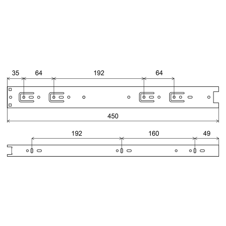 Prowadnica kulkowa łożyskowa pełny wysuw 450mm, H=45mm, ocynk