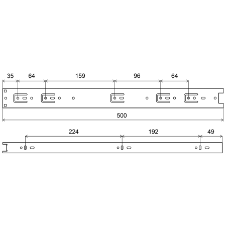 Prowadnica kulkowa łożyskowa pełny wysuw 500mm, H=45mm, ocynk