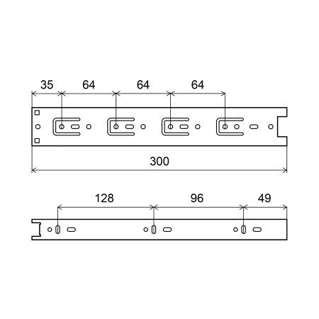 Prowadnica kulkowa łożyskowa pełny wysuw 300mm, H=45mm, ocynk