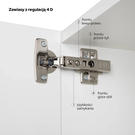 Zawias meblowy nakładany 1szt z prowadnikiem wpinanym H=0, regulacja wielopłaszczyznowa oraz tempa domyku 4D, cichy domyk  AZ514-D
