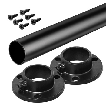 Drążek meblowy okrągły zestaw z mocowaniami A, L=200 cm, czarny AC500-510-A-200-CZA