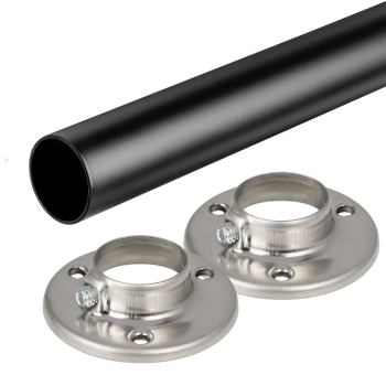 Drążek meblowy okrągły 25mm zestaw z mocowaniami 0, L=100 cm, czarny, satyna AC500-510-0-100-CZA-SAT