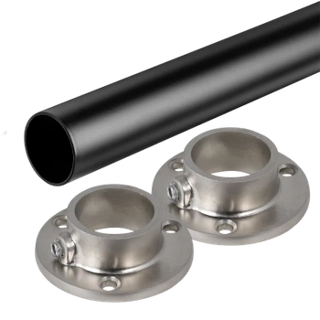 Drążek meblowy okrągły 25mm zestaw z mocowaniami A, L=200 cm, czarny, satyna AC500-510-A-200-CZA-SAT