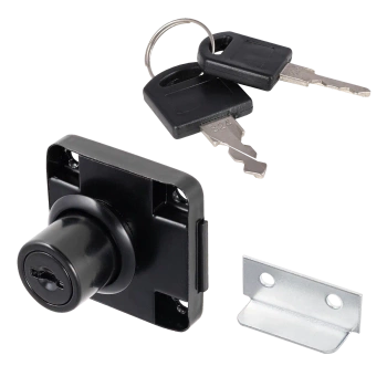 Zamek meblowy kwadrat do szuflad, szaf, biurek, drzwiczek czarny AX138-0-CZA