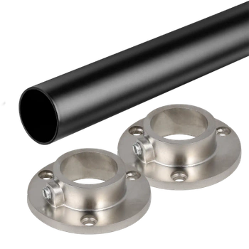 Drążek meblowy okrągły 25mm zestaw z mocowaniami B, L=200 cm, czarny, satyna AC500-510-B-200-CZA-SAT